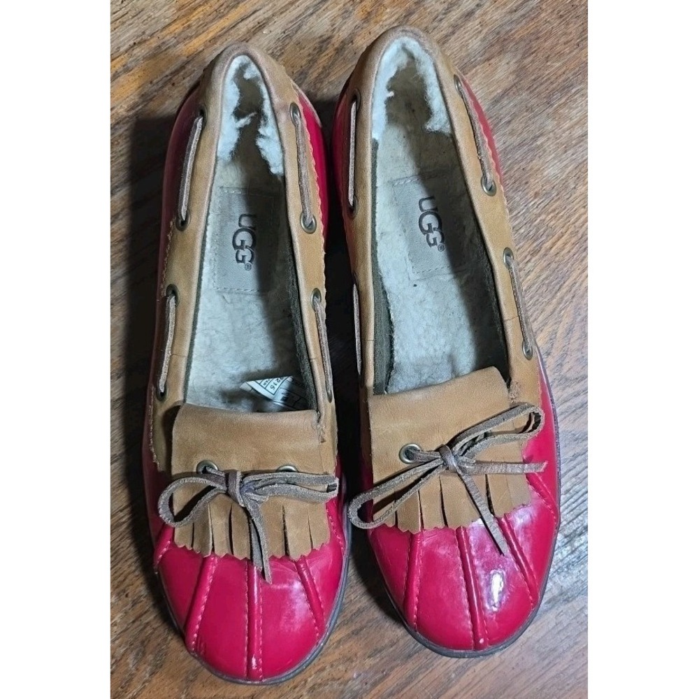 UGG Womens Sz 6 Haylie Red Shearling Lined Slip On Flat Duck Rain Shoes Loafers
